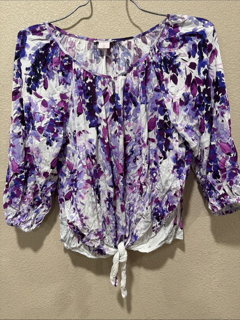 Women's Purple Floral Tie-Front Blouse